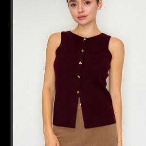 #291 Wine knit button down knit top
